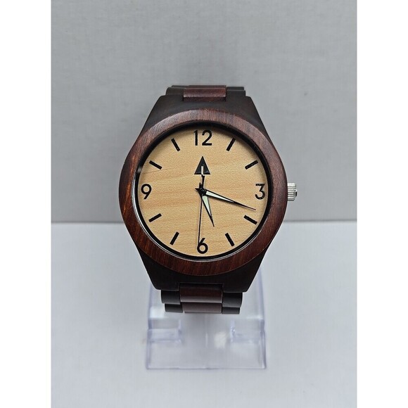 Treehut Wood Wrist Watch Red Ebony Maple Dial Quartz Minimalist New Battery 45mm - Picture 1 of 12